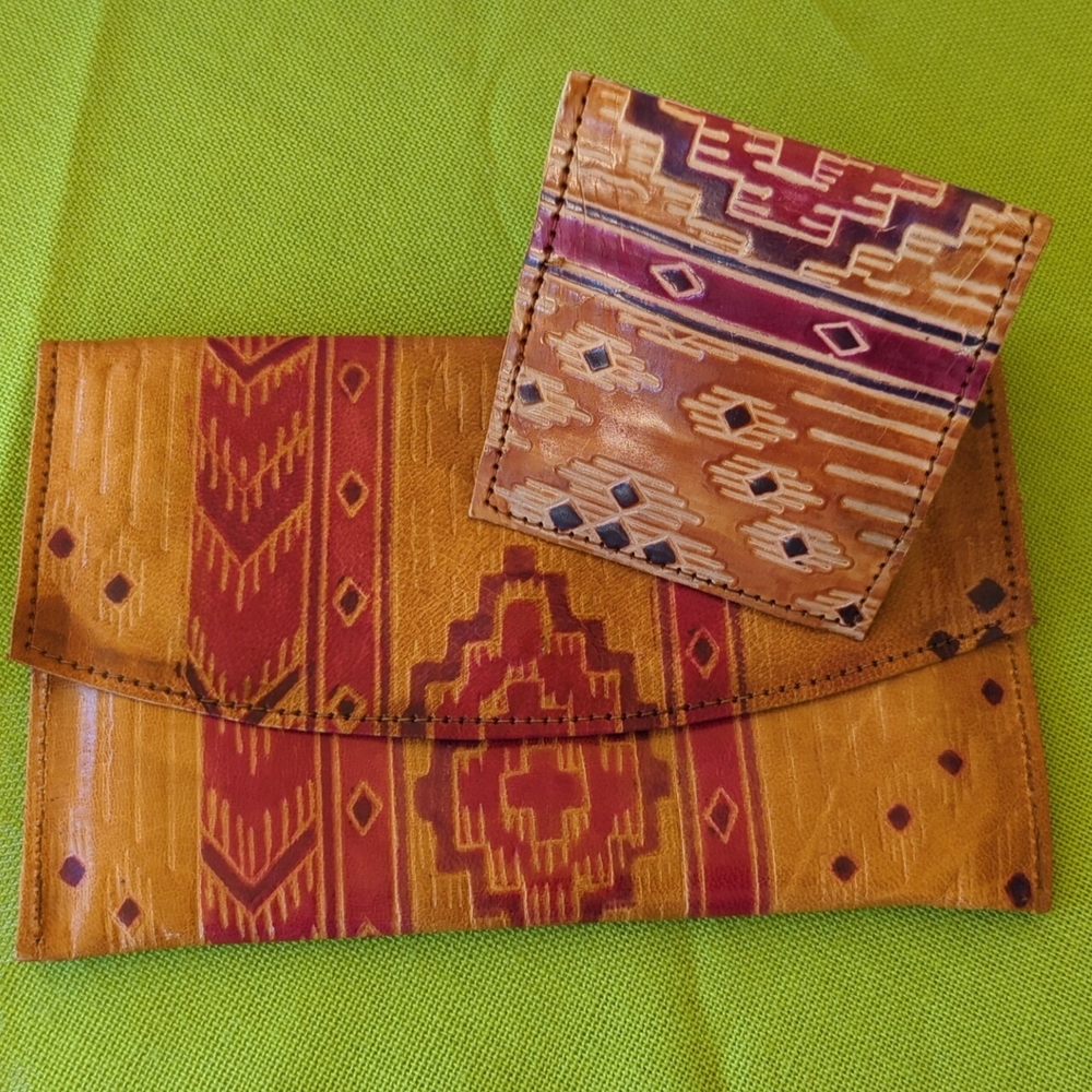 Cherry Tooled Leather Clutch and Wallet Set